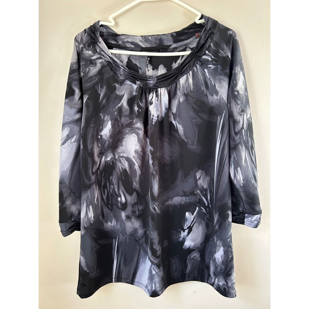 Y2k Womens Abstract Print Gathered Neck Long‎ Sleeve M Whimsigoth Witchy Grunge